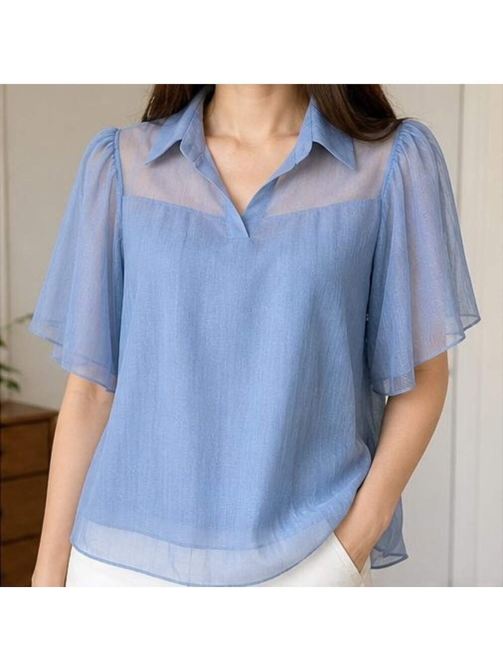 Blue Ruffle Blouse - Picture 2 of 6